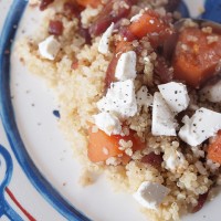 quinoa with sweet potato, feta and caramelised onion